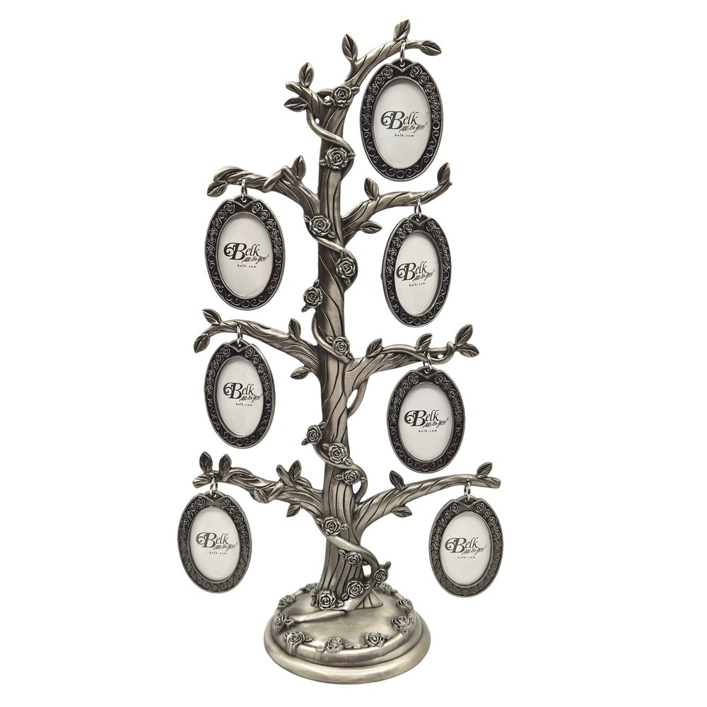 Belk Silver Pewter Family Tree 6 Hanging Oval Rose Frames Photo Display 11.5"